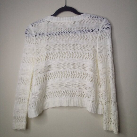 Cloud Chaser Cardigan Sweater Cropped Leightweight Open Long Sleeve White - Picture 5 of 16